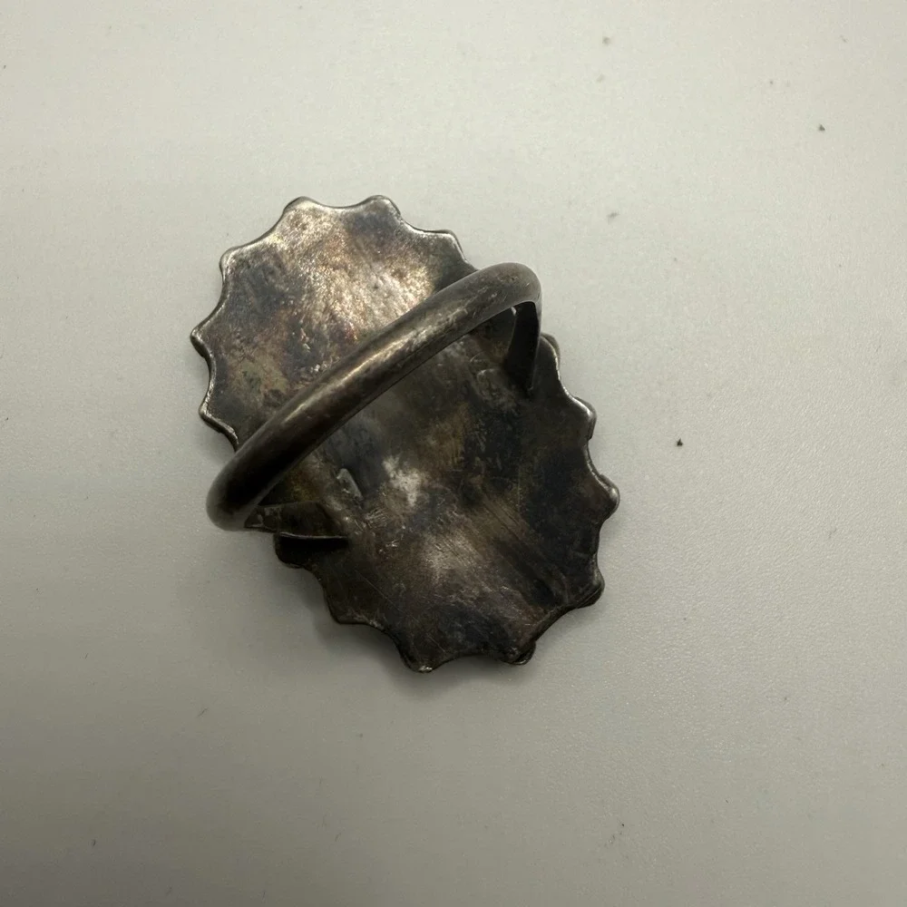Vtg 1950's Zuni Petit Point Turquoise Cluster Sterling‎ Silver Ring